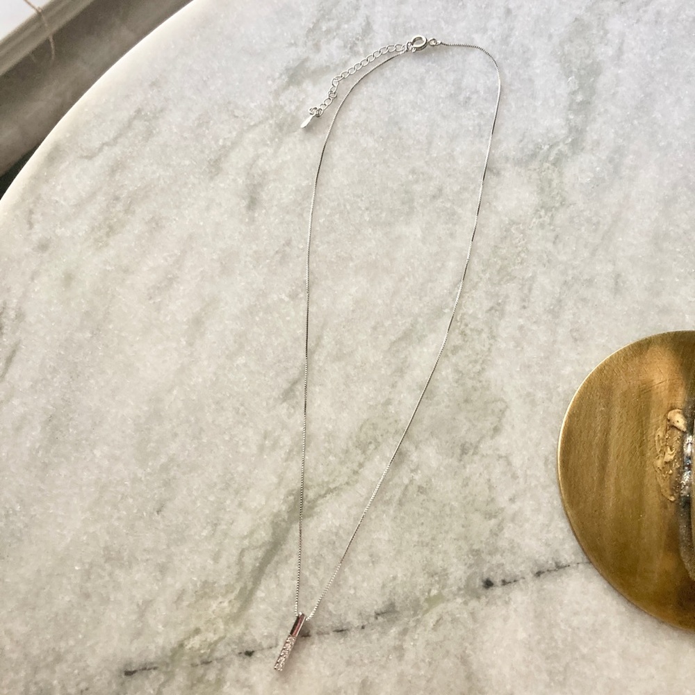 Sterling Silver Simulated Diamond Drop Necklace - Picture 4 of 13